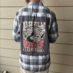Nashville Tennessee Upcycled Flannel Shirt Unisex Size Large L Handmade